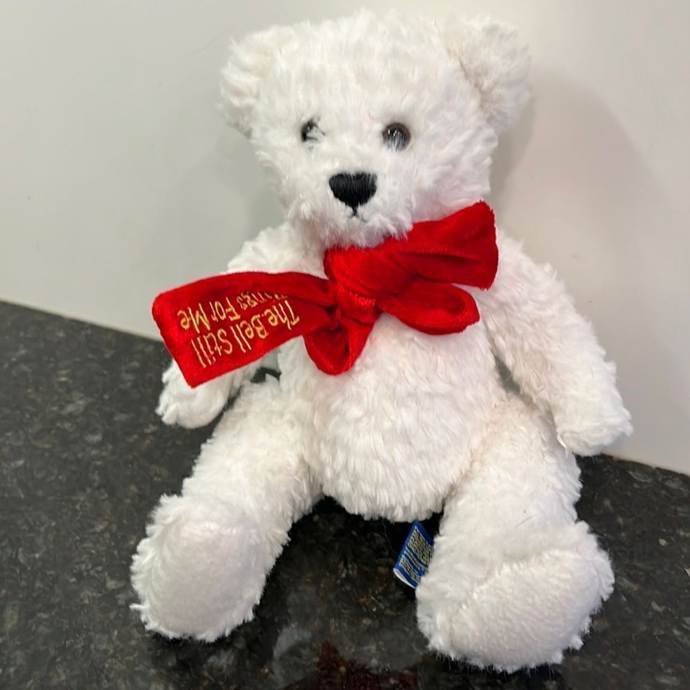 Polar Express White Bear Plush 8 Inch Jingle Bell Rail Events Stuffed Animal Toy